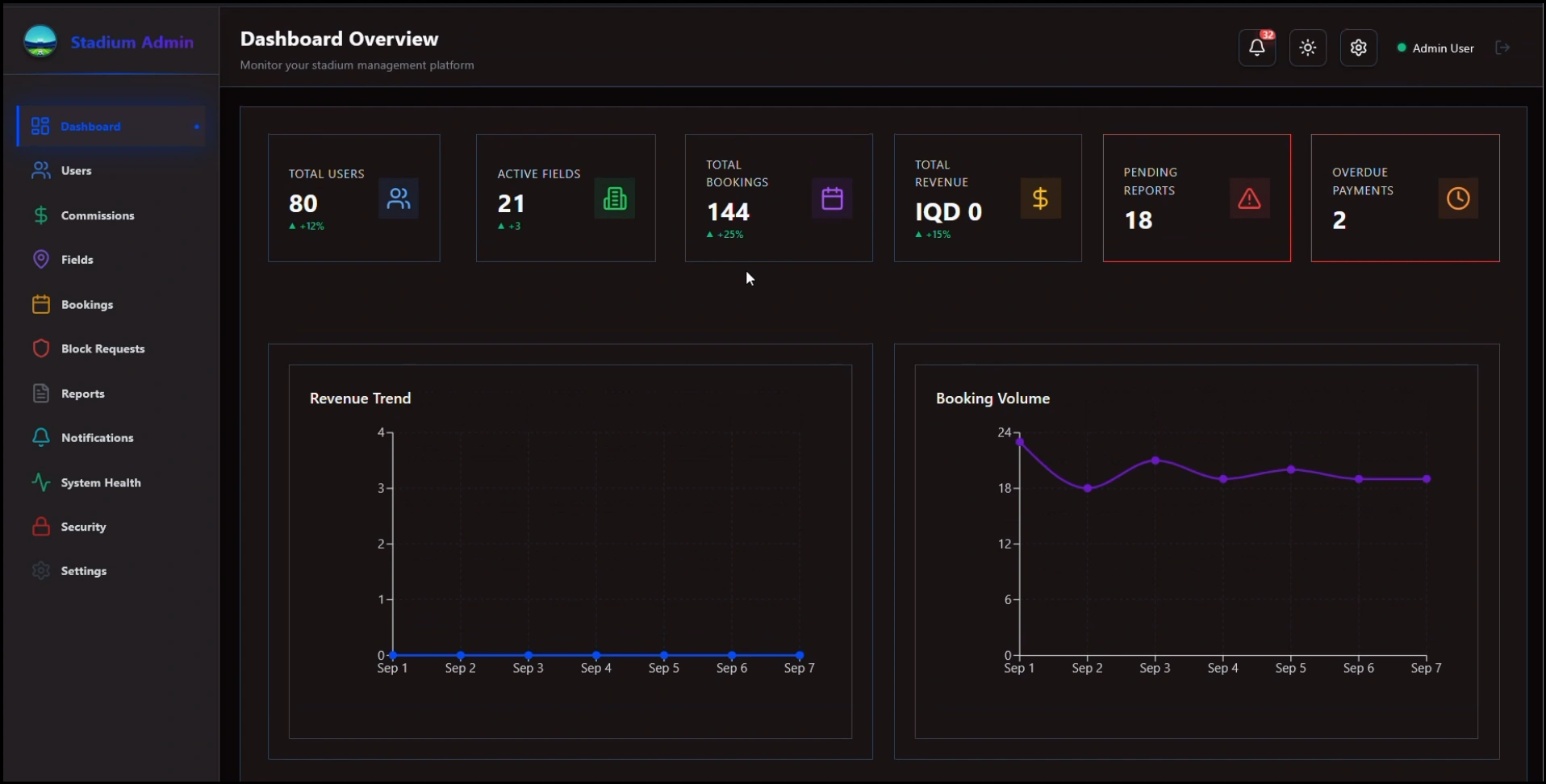 Stadium Booking Application - Screenshot 1